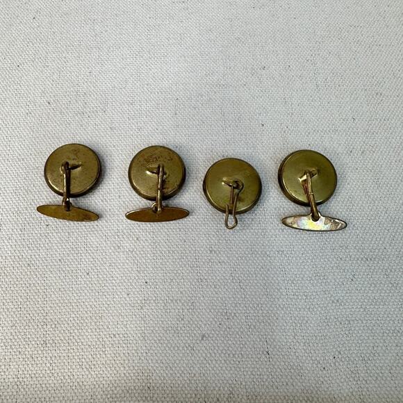 Antique Brass Buttons 4 Pieces Lion Cufflinks Army Uniform Copper Backs Round - Picture 3 of 5
